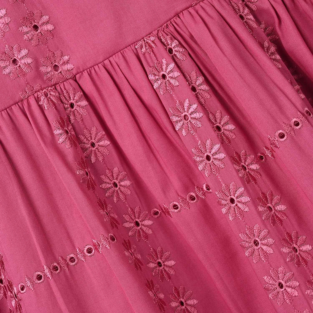 Girls Chicken Kari Emb Frock Daisy-Pink