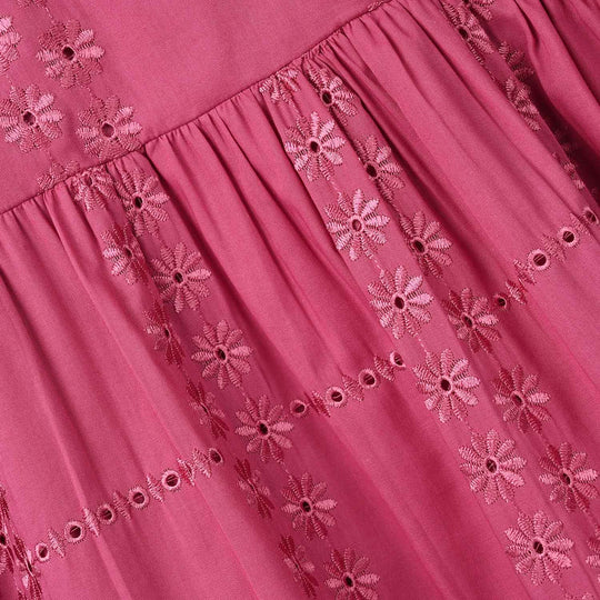 Girls Chicken Kari Emb Frock Daisy-Pink