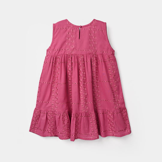 Girls Chicken Kari Emb Frock Daisy-Pink