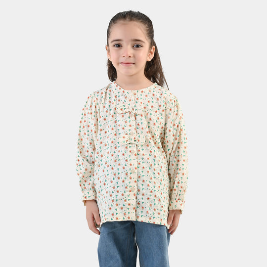 Girls Poly Cotton Casual Top Spiral- Off White