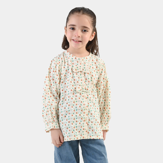 Girls Poly Cotton Casual Top Spiral- Off White