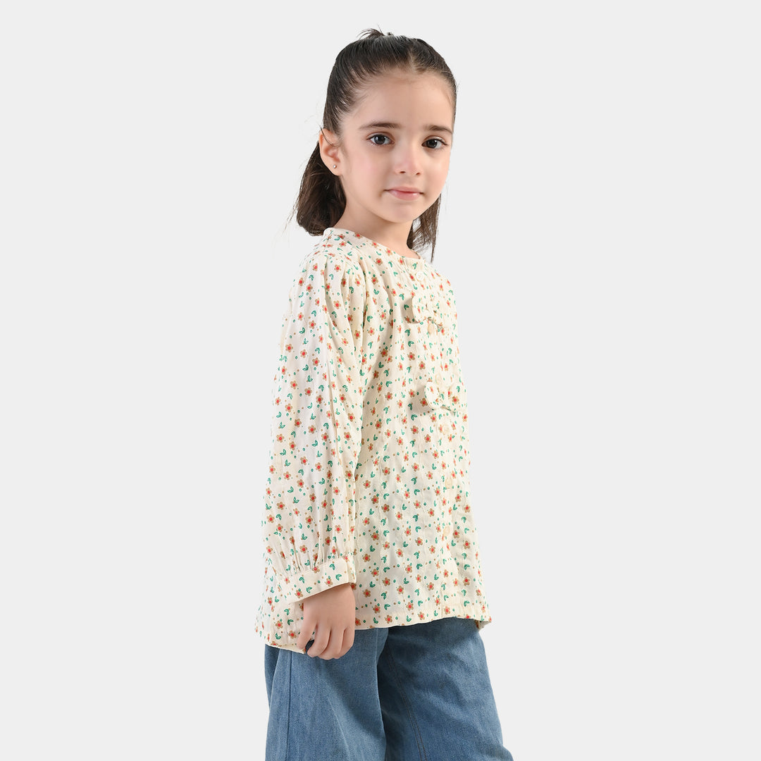 Girls Poly Cotton Casual Top Spiral- Off White