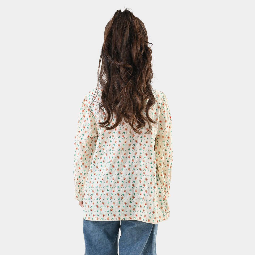 Girls Poly Cotton Casual Top Spiral- Off White