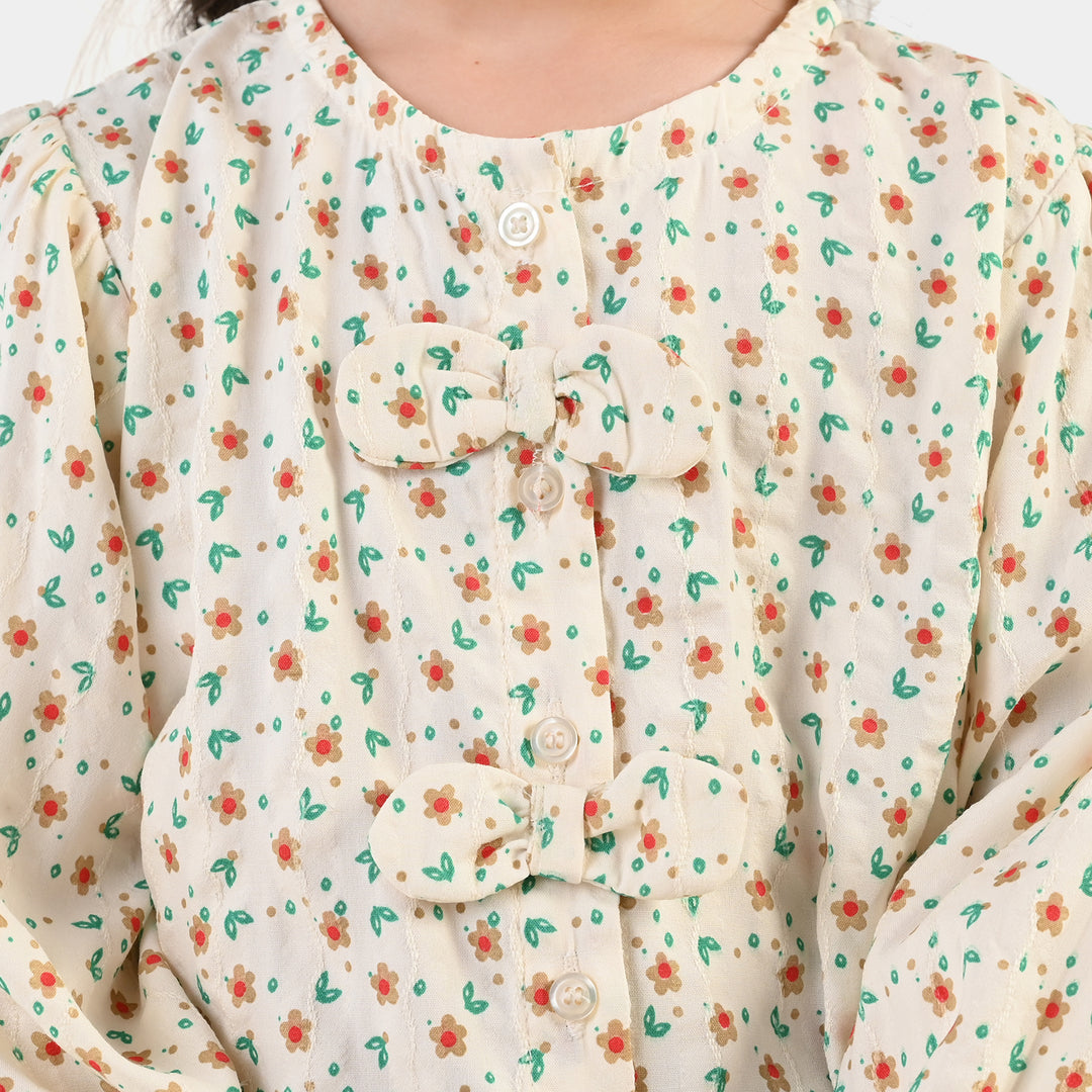 Girls Poly Cotton Casual Top Spiral- Off White