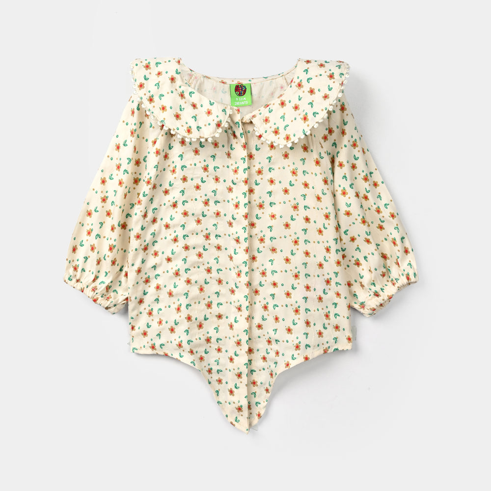 Infant Girls Poly Cotton Casual Top Mini Flowers - OFF White