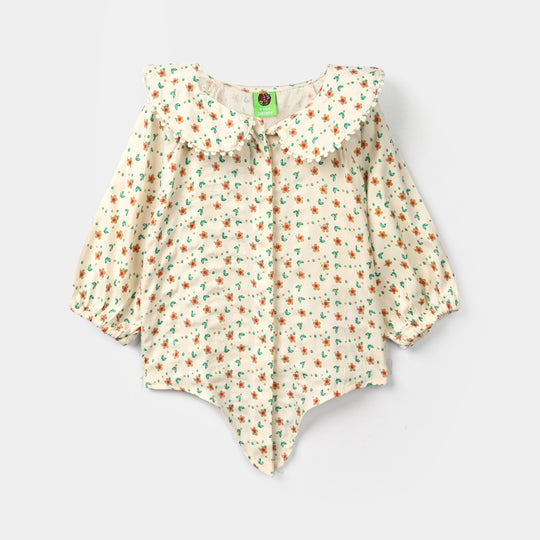 Infant Girls Poly Cotton Casual Top Mini Flowers - OFF White