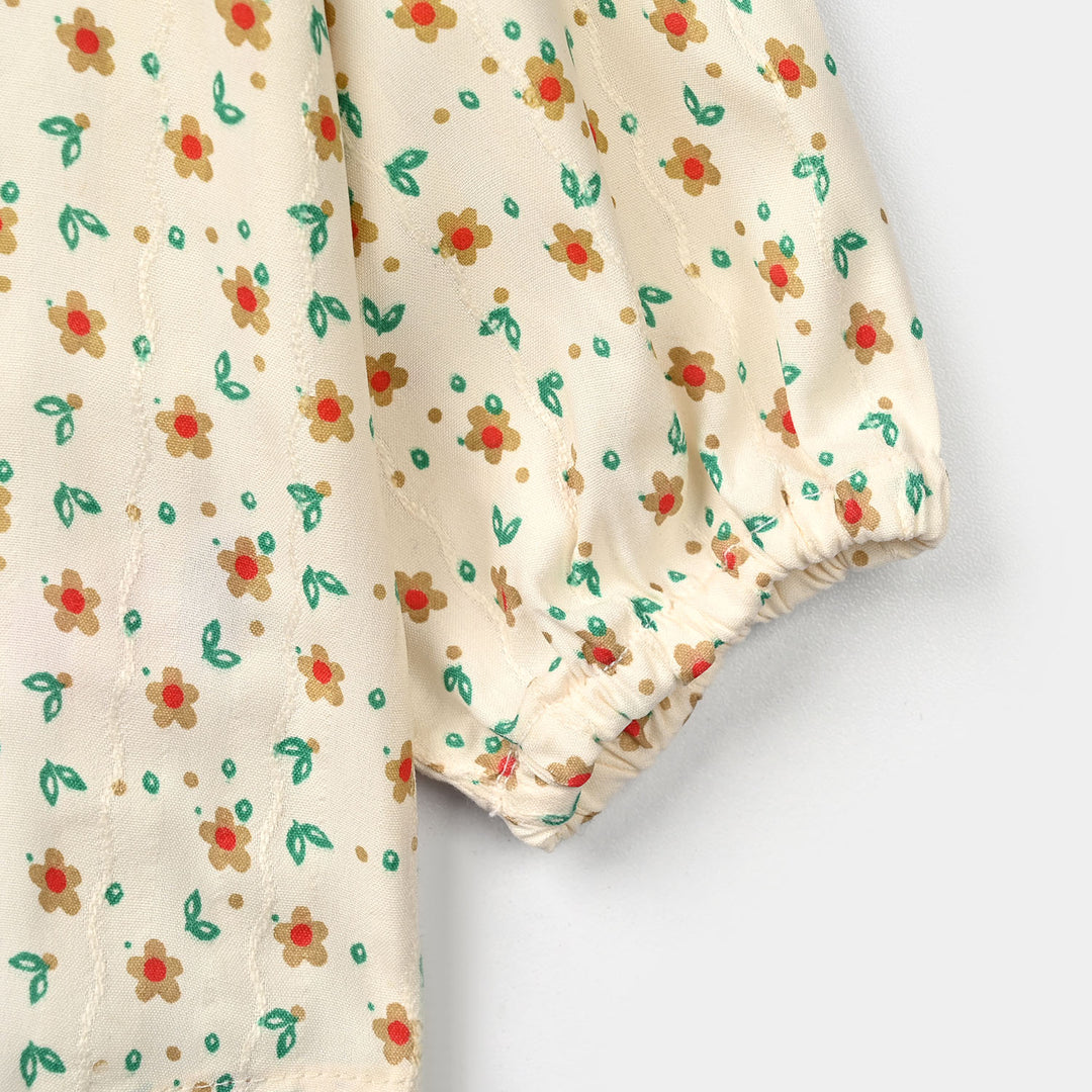 Infant Girls Poly Cotton Casual Top Mini Flowers - OFF White