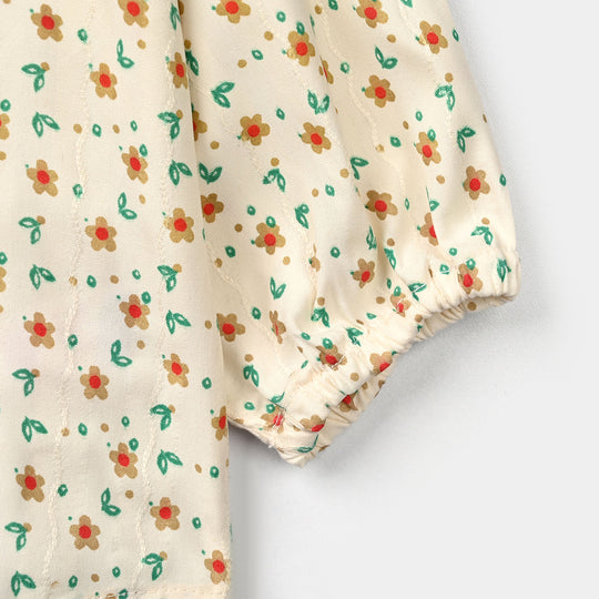 Infant Girls Poly Cotton Casual Top Mini Flowers - OFF White