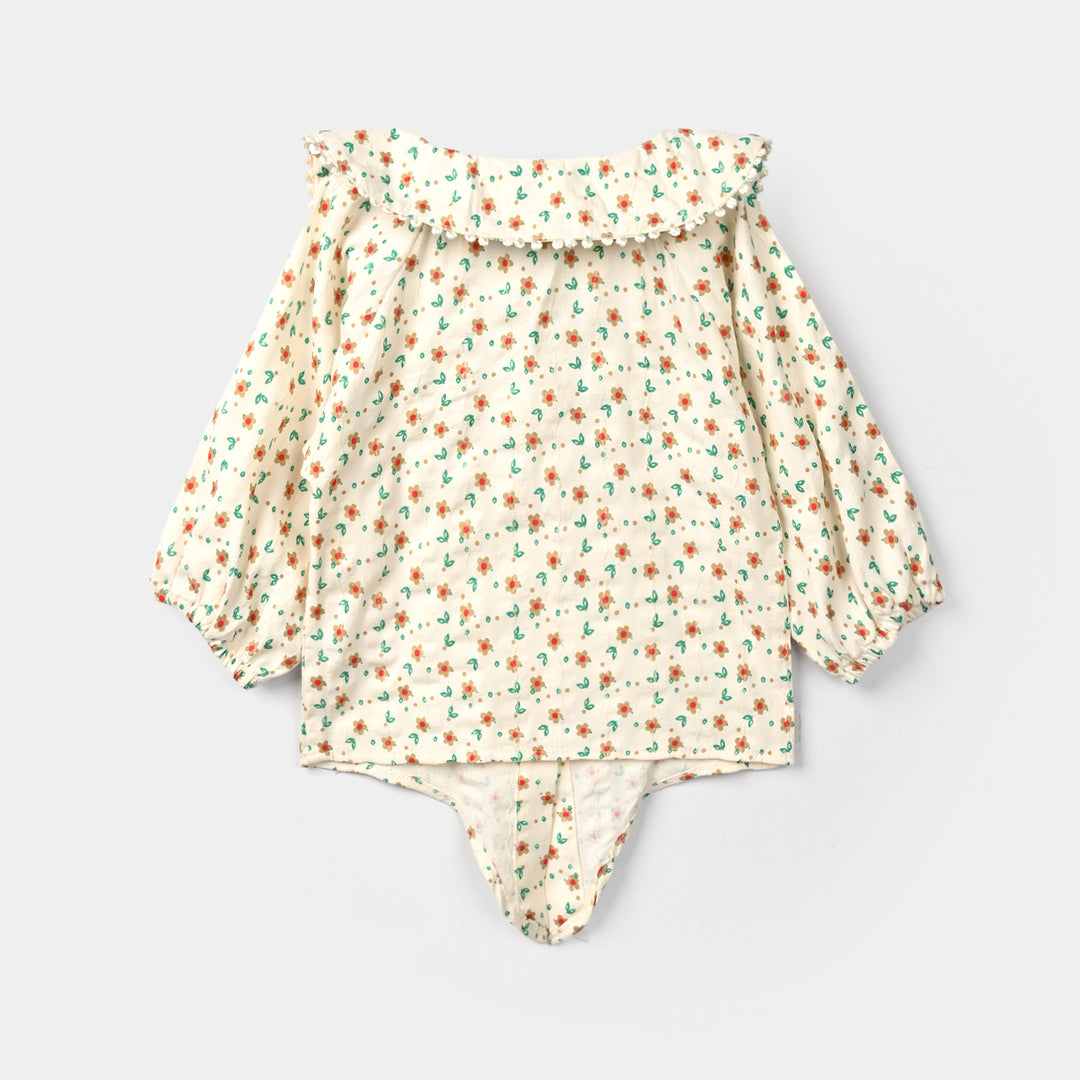 Infant Girls Poly Cotton Casual Top Mini Flowers - OFF White