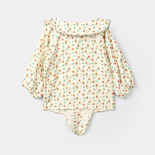 Infant Girls Poly Cotton Casual Top Mini Flowers - OFF White