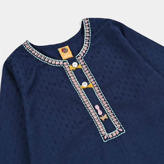 Girls Jacquard Emb 2Pcs Classy-Navy Blue