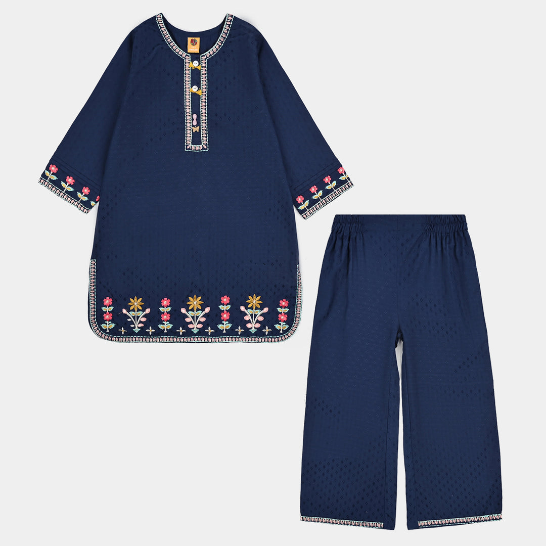 Girls Jacquard Emb 2Pcs Classy-Navy Blue