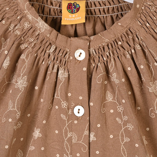 Girls Poly Cotton Casual Top Tiny Floral - Brown
