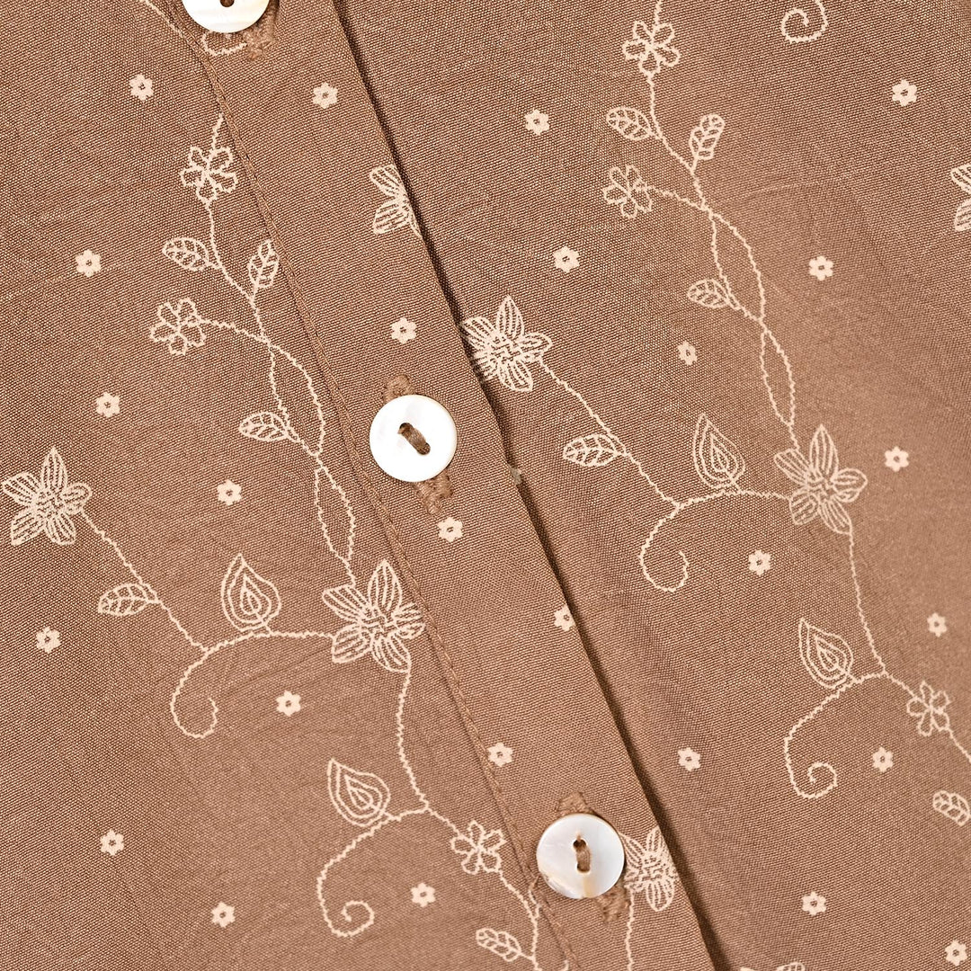 Girls Poly Cotton Casual Top Tiny Floral - Brown