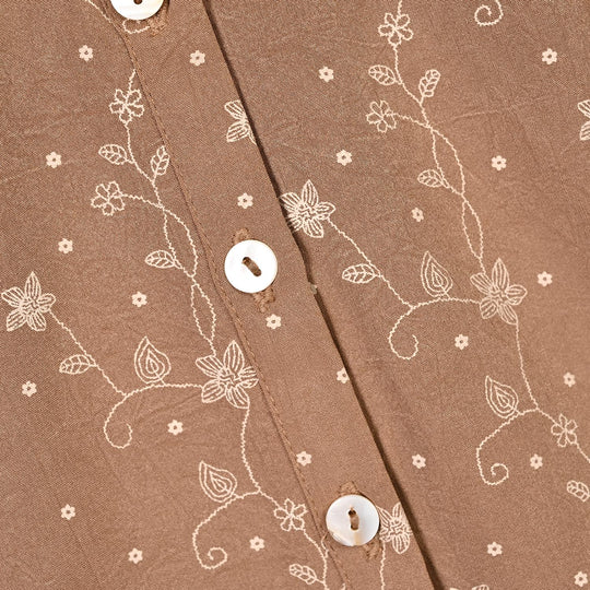 Girls Poly Cotton Casual Top Tiny Floral - Brown