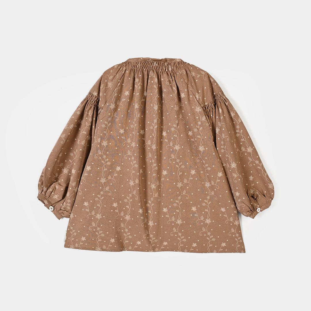 Girls Poly Cotton Casual Top Tiny Floral - Brown