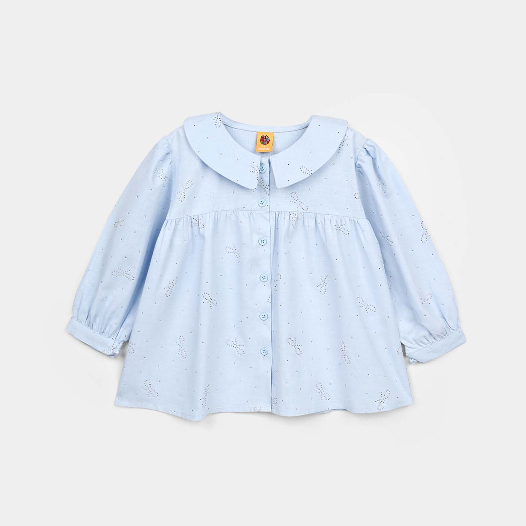 Girls Poly Cotton Casual Top Sequins-Ice.Blue