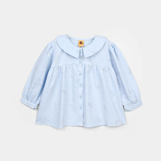 Girls Poly Cotton Casual Top Sequins-Ice.Blue