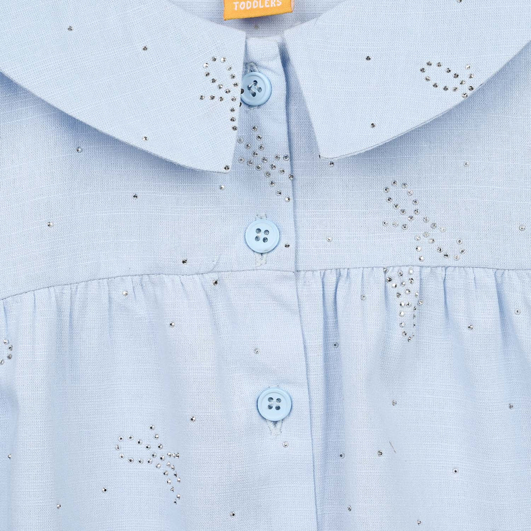 Girls Poly Cotton Casual Top Sequins-Ice.Blue
