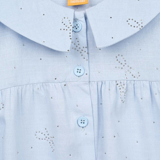 Girls Poly Cotton Casual Top Sequins-Ice.Blue