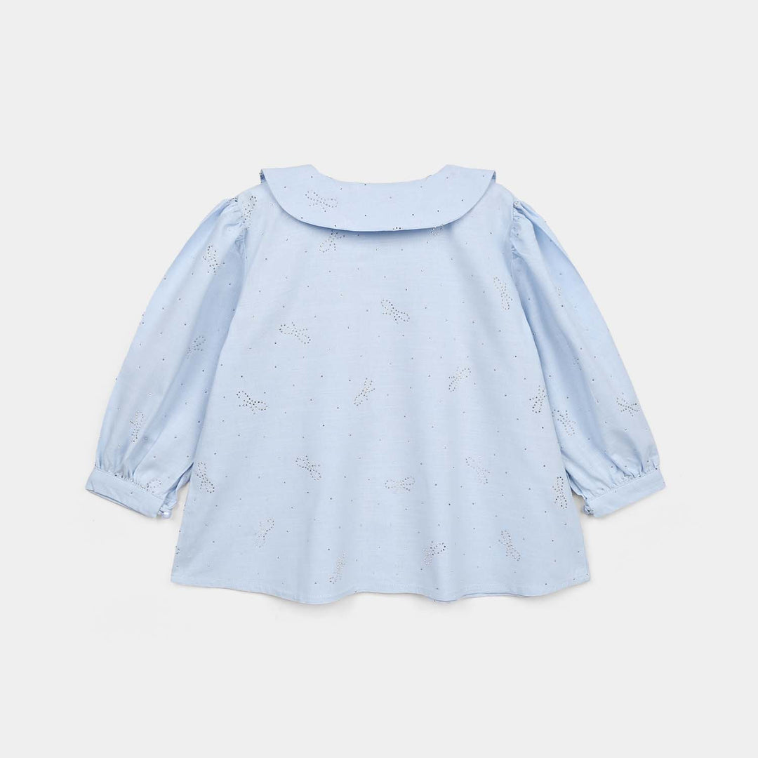 Girls Poly Cotton Casual Top Sequins-Ice.Blue