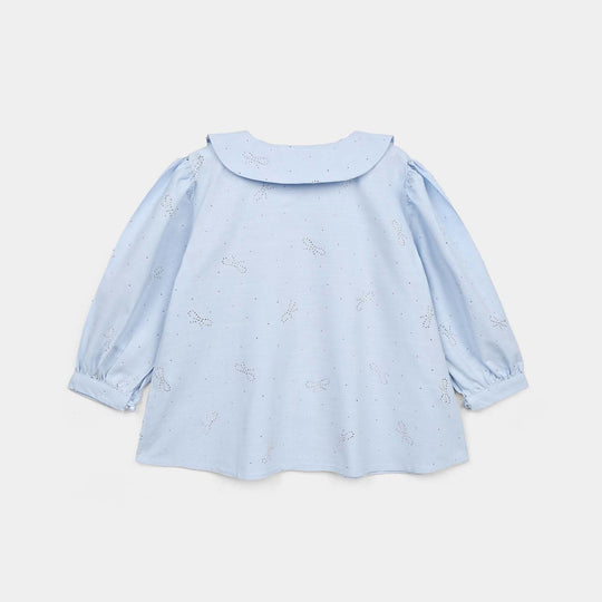 Girls Poly Cotton Casual Top Sequins-Ice.Blue