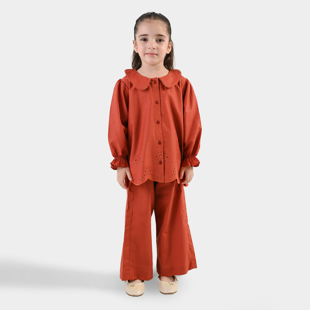Girls Cotton Emb Co-Ord Set Picante