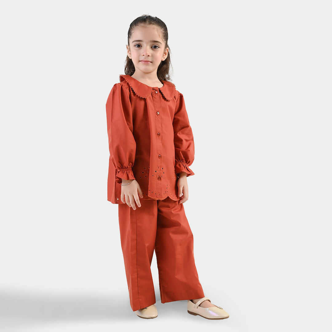 Girls Cotton Emb Co-Ord Set Picante