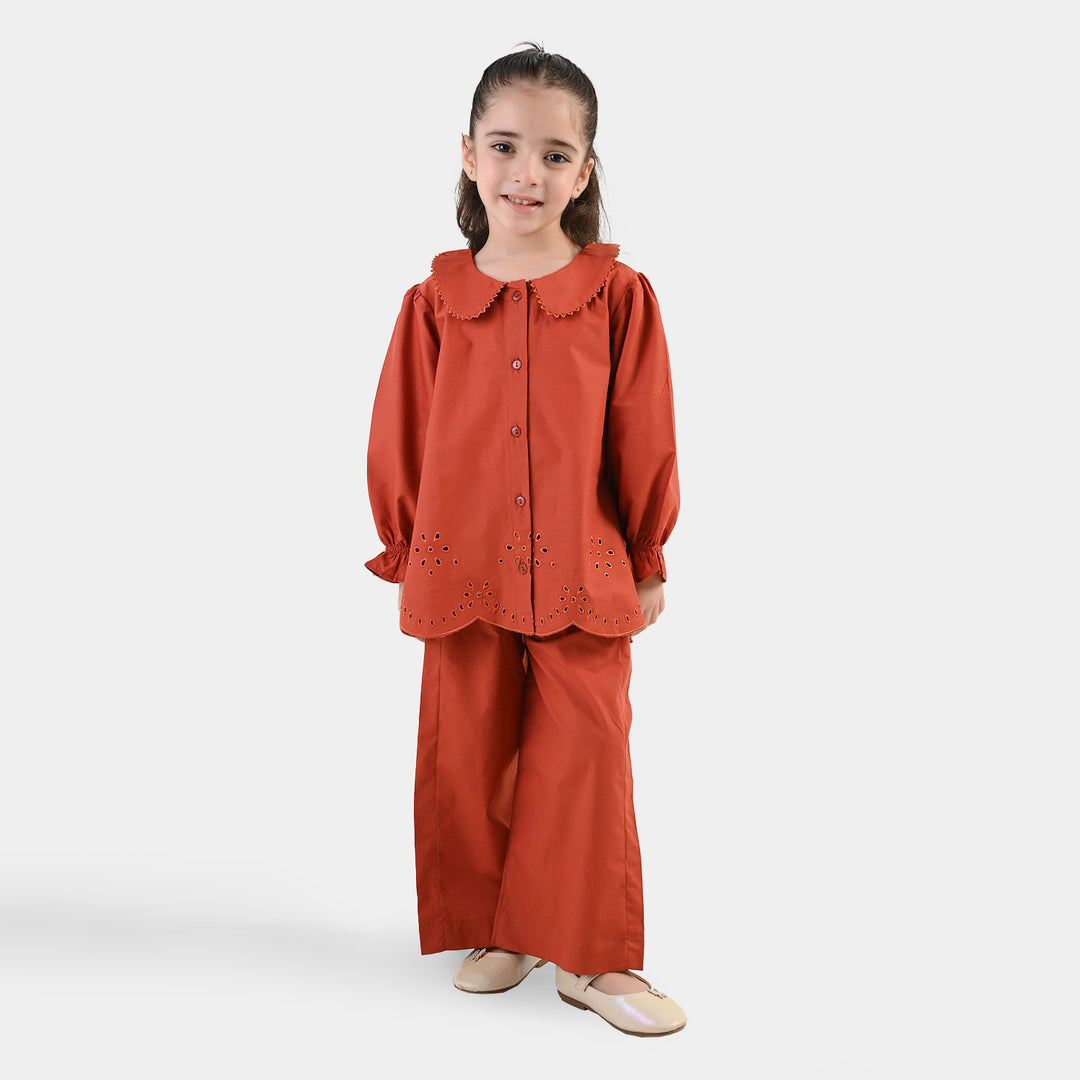 Girls Cotton Emb Co-Ord Set Picante