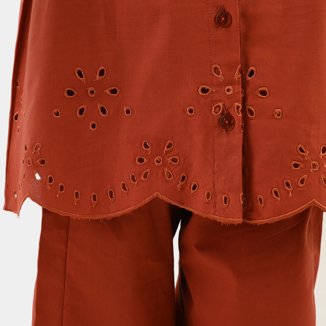 Girls Cotton Emb Co-Ord Set Picante