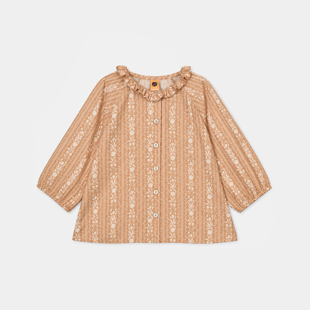 Girls Cotton Co-ord Set Wavy-BROWN