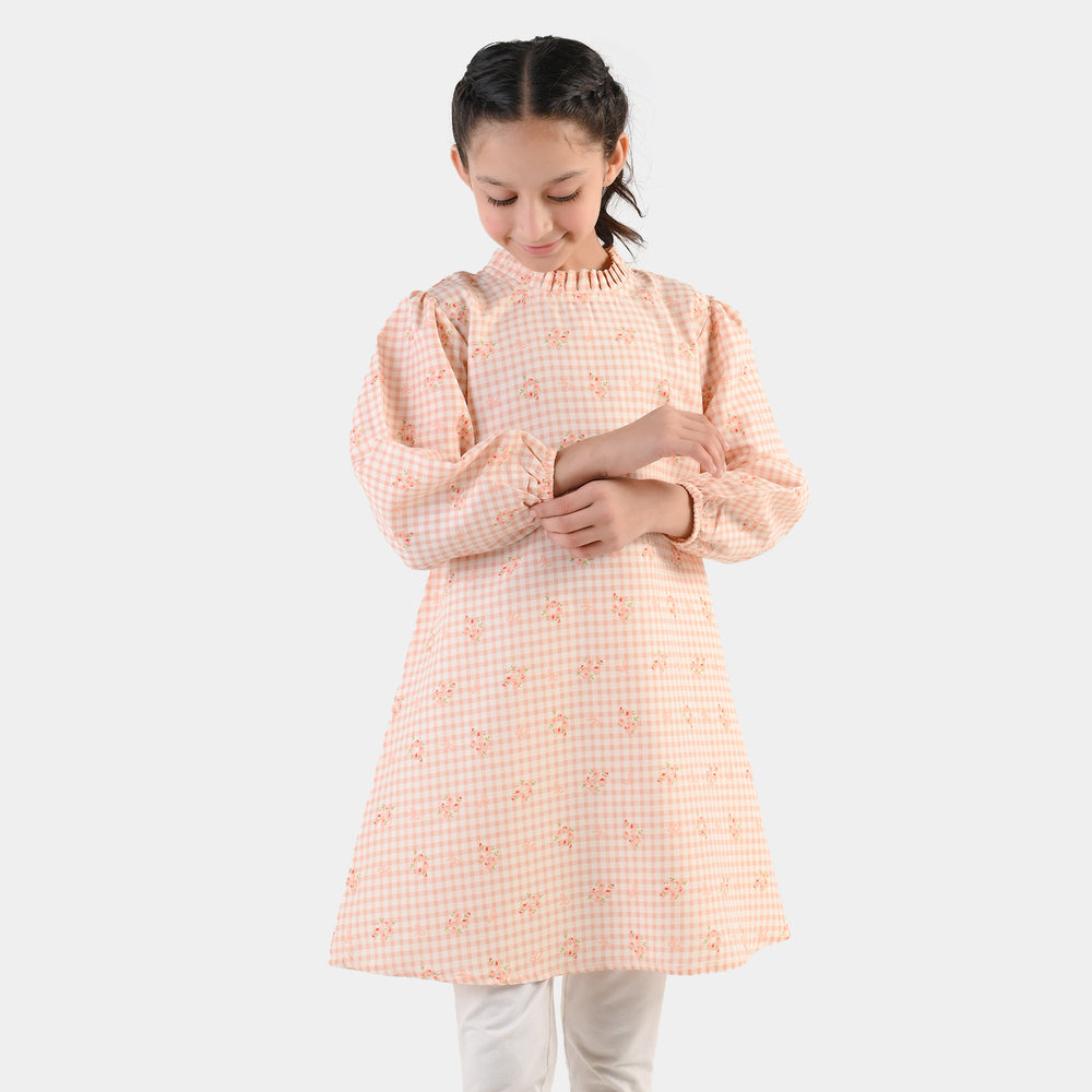 Girls CVC Casual Frock Rose-PINK