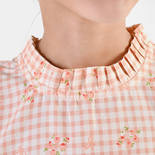 Girls CVC Casual Frock Rose-PINK