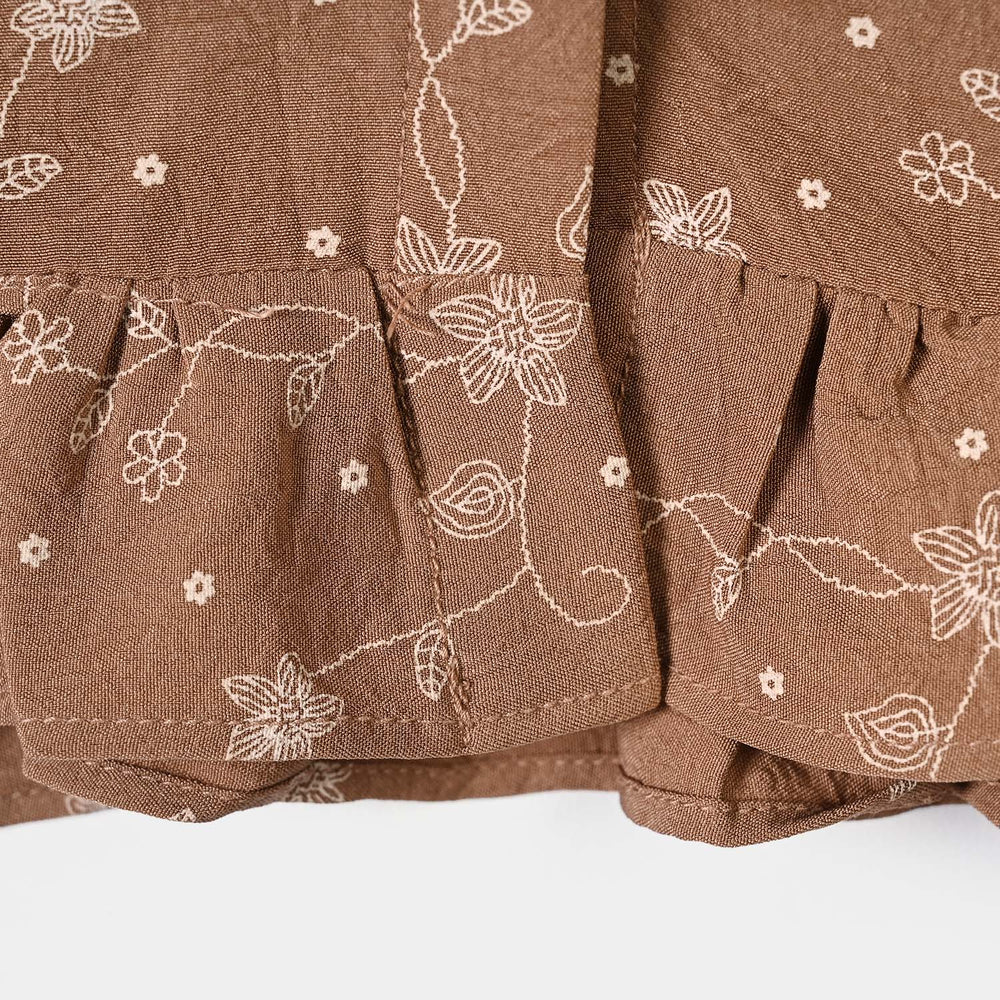 Infant Girls Poly Cotton Casual Top Sketch Flowers-Lt.Brown