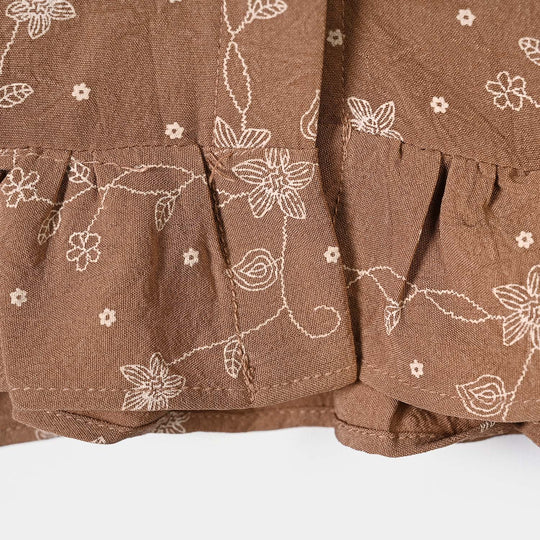 Infant Girls Poly Cotton Casual Top Sketch Flowers-Lt.Brown