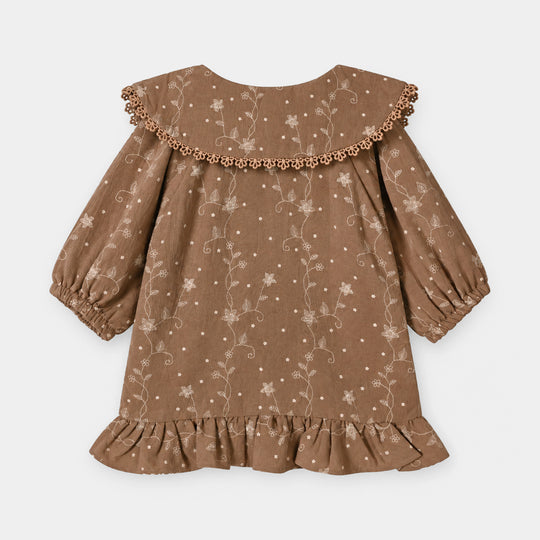 Infant Girls Poly Cotton Casual Top Sketch Flowers-Lt.Brown
