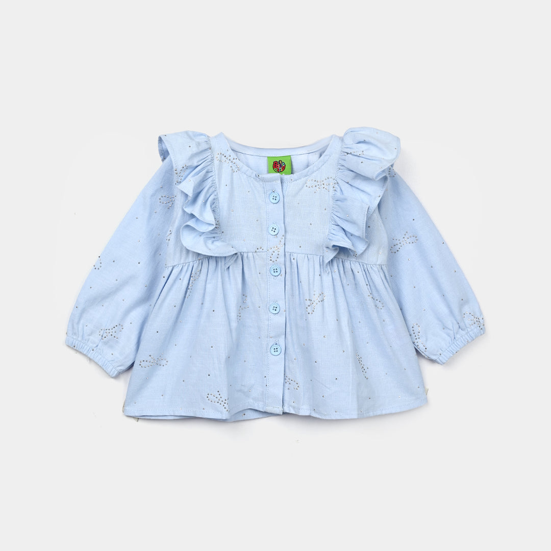 Infant Girls Poly Cotton Casual Top Sparkle-Ice Blue