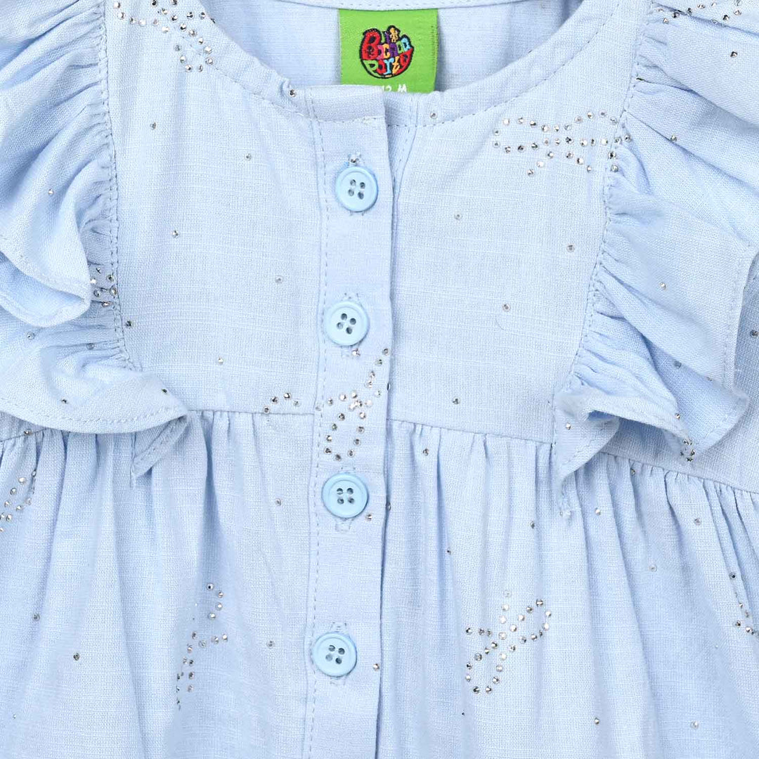 Infant Girls Poly Cotton Casual Top Sparkle-Ice Blue
