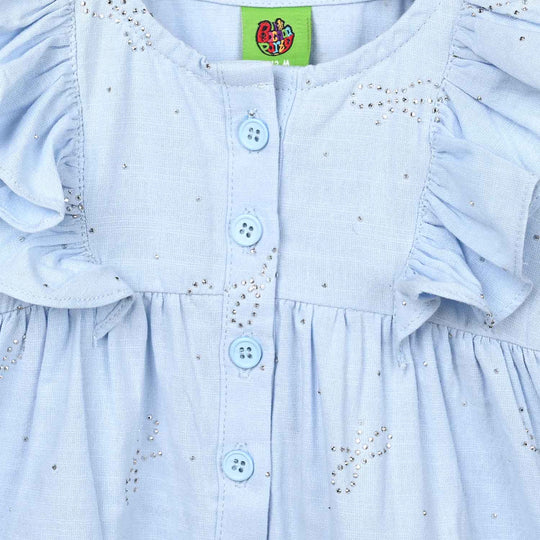 Infant Girls Poly Cotton Casual Top Sparkle-Ice Blue
