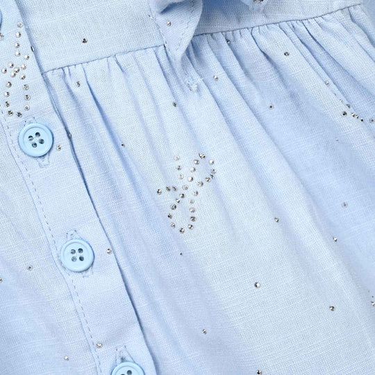Infant Girls Poly Cotton Casual Top Sparkle-Ice Blue