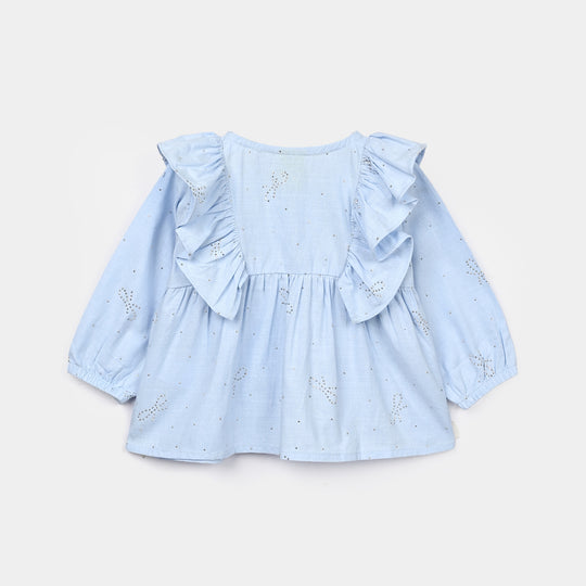 Infant Girls Poly Cotton Casual Top Sparkle-Ice Blue