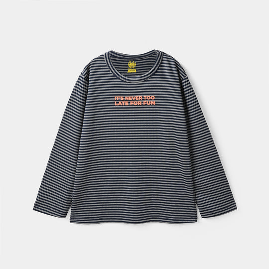 Boys Yarn Dyed T-Shirt F/S Never Too Late-Blue