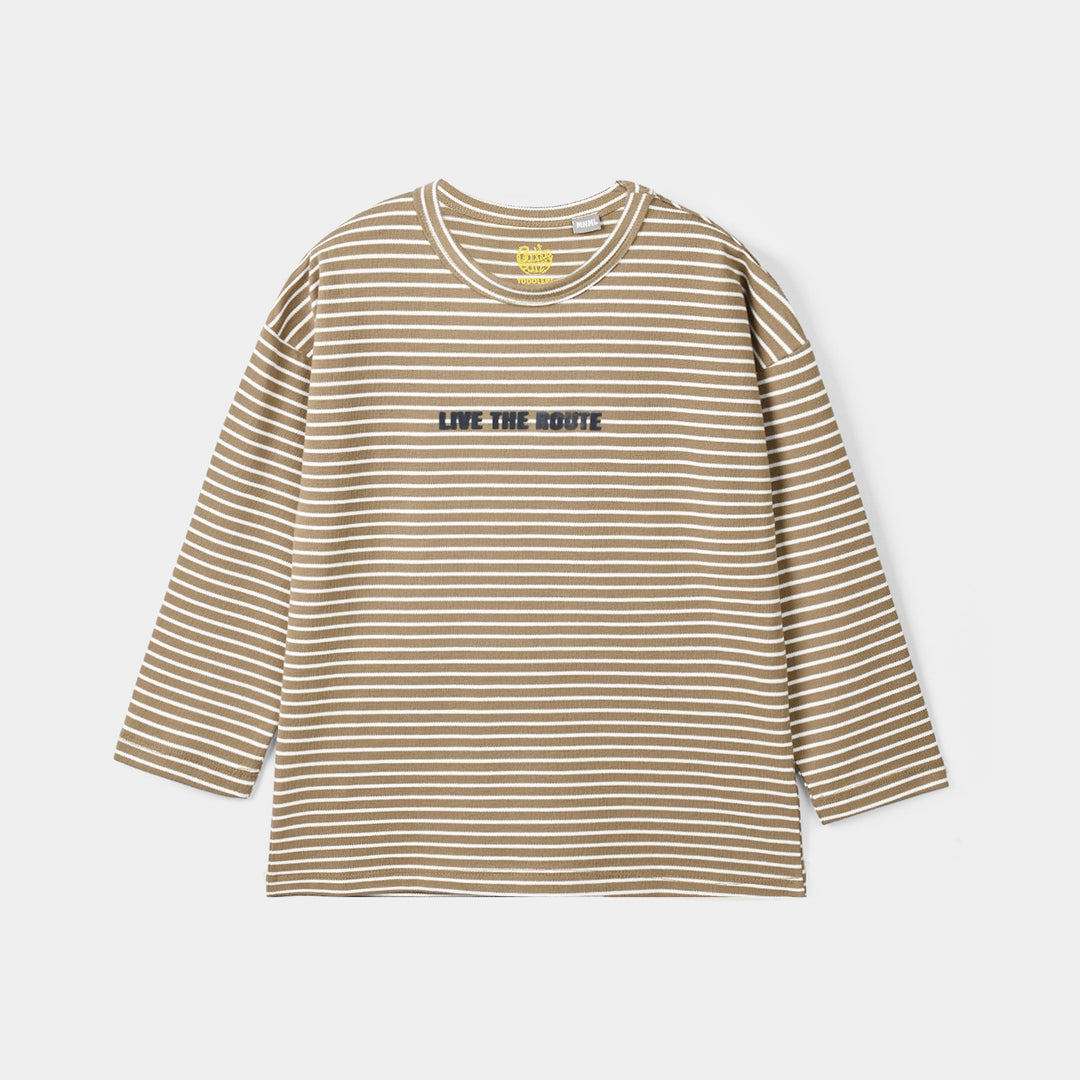 Boys Yarn Dyed T-Shirt Live The Route-BROWN