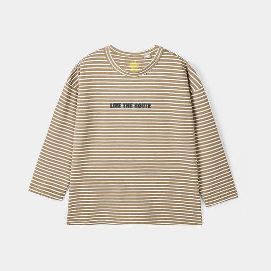 Boys Yarn Dyed T-Shirt Live The Route-BROWN