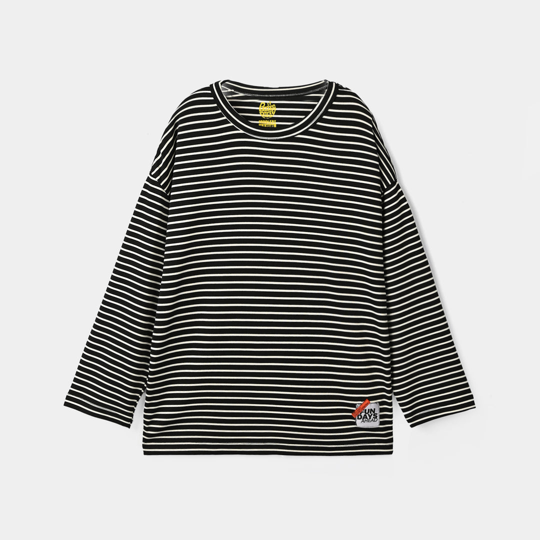 Boys Yarn Dyed T-Shirt Fun Days ahead-BLACK