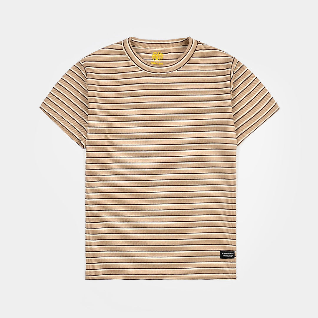 Boys Yarn Dyed T-Shirt Never Stay-BROWN