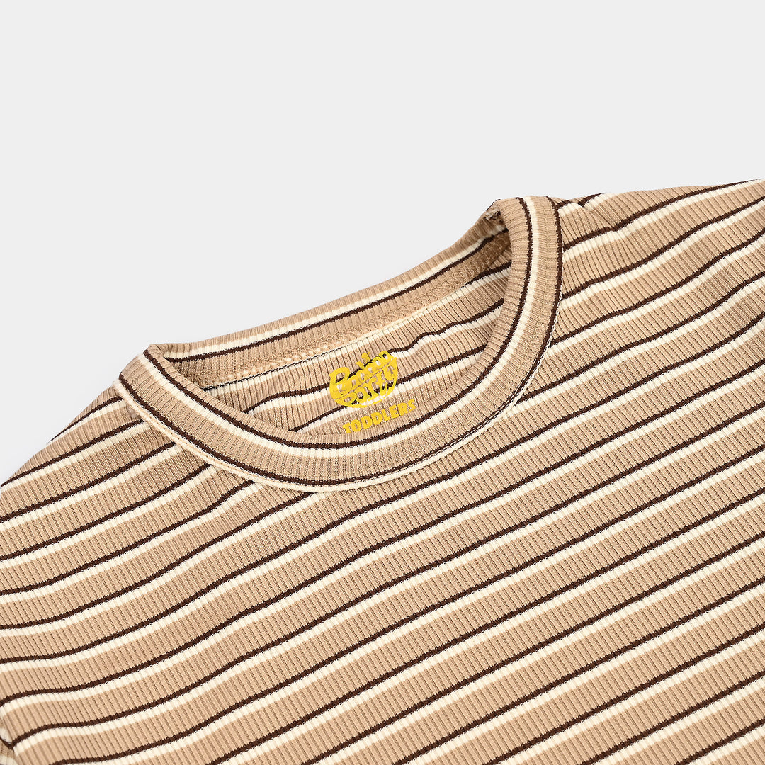 Boys Yarn Dyed T-Shirt Never Stay-BROWN