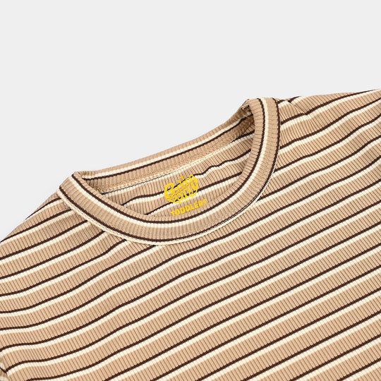 Boys Yarn Dyed T-Shirt Never Stay-BROWN
