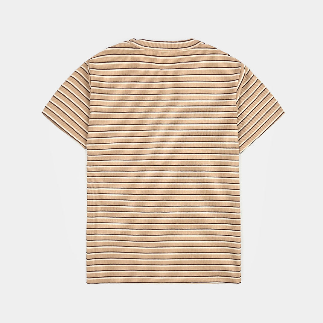 Boys Yarn Dyed T-Shirt Never Stay-BROWN