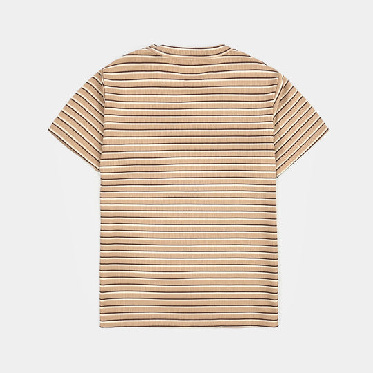 Boys Yarn Dyed T-Shirt Never Stay-BROWN